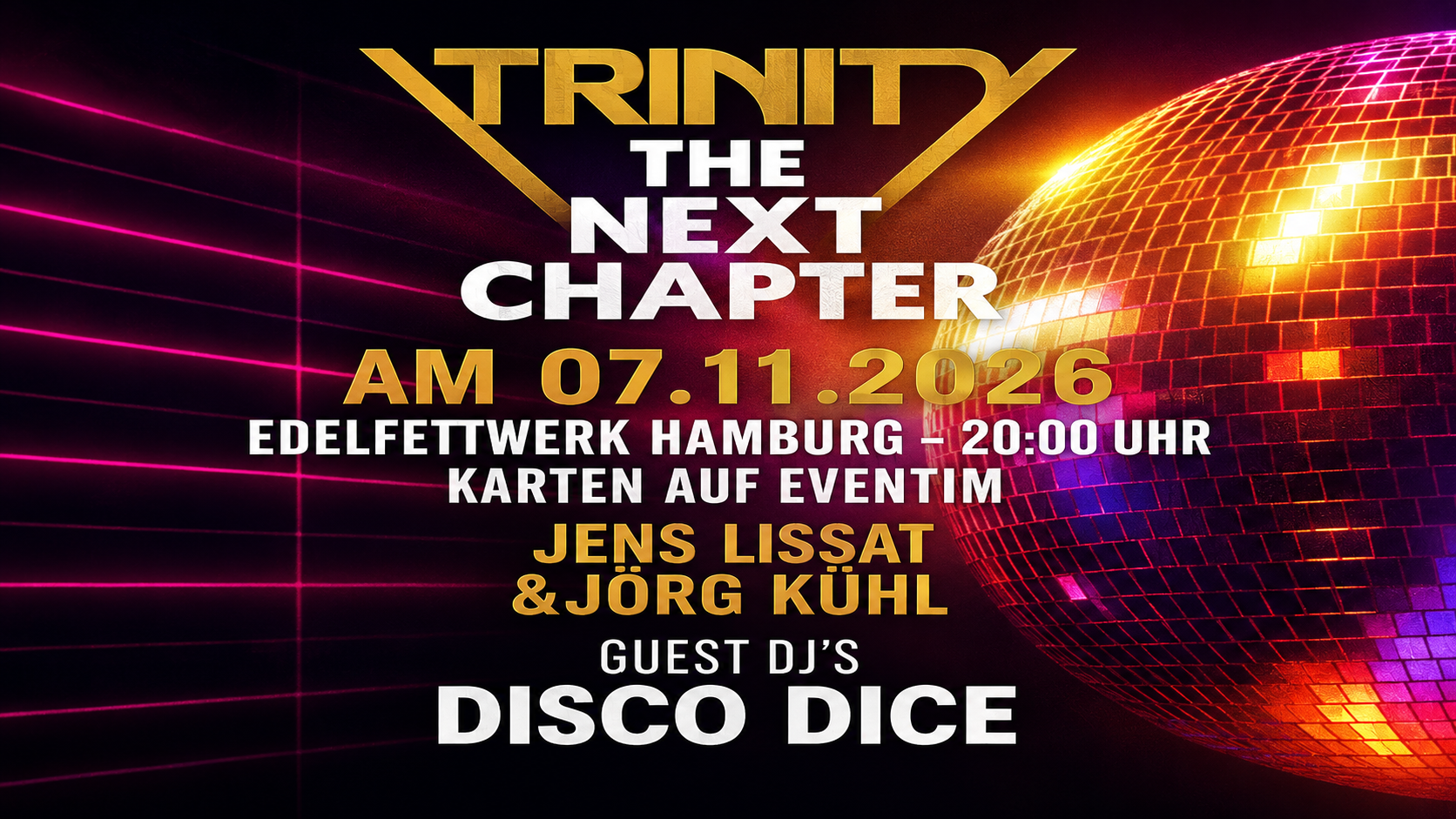 Neon-Disco-Nacht mit goldener Disco-Kugel